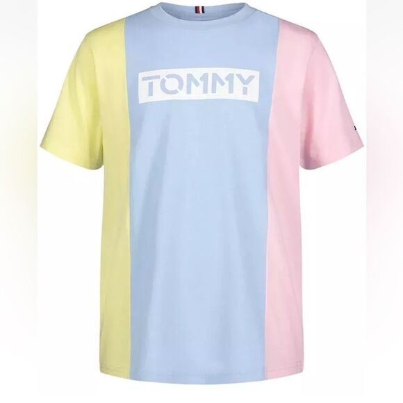 TOMMY HILFIGER Big Boys Stencil Blocked Short Sleeves T-shirt Multicolor Size M - Picture 1 of 15